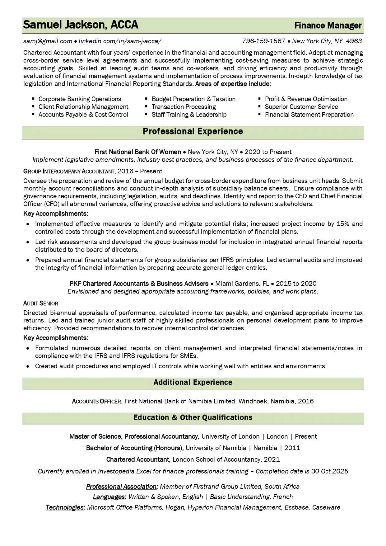 Finance executive resume