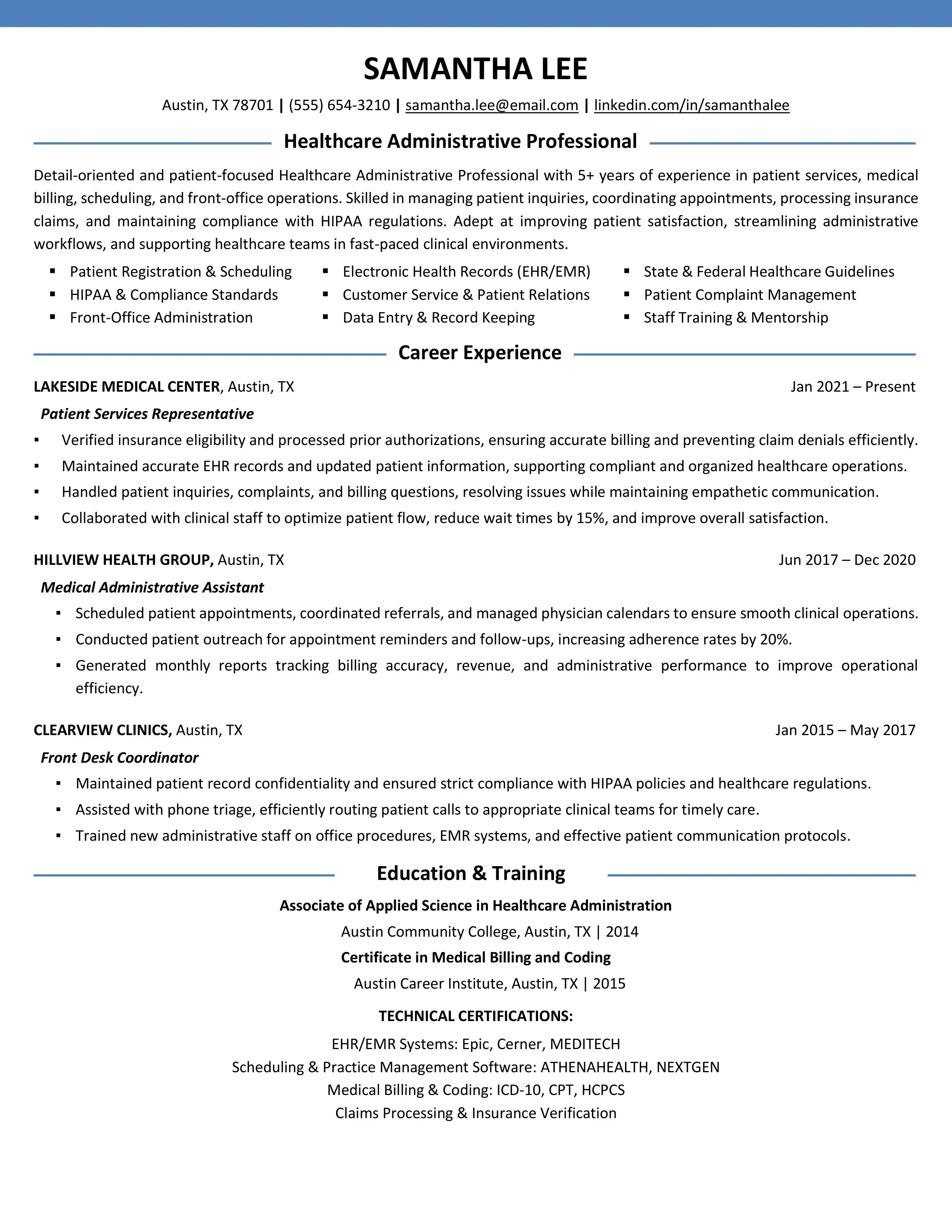 Healthcare executive resume