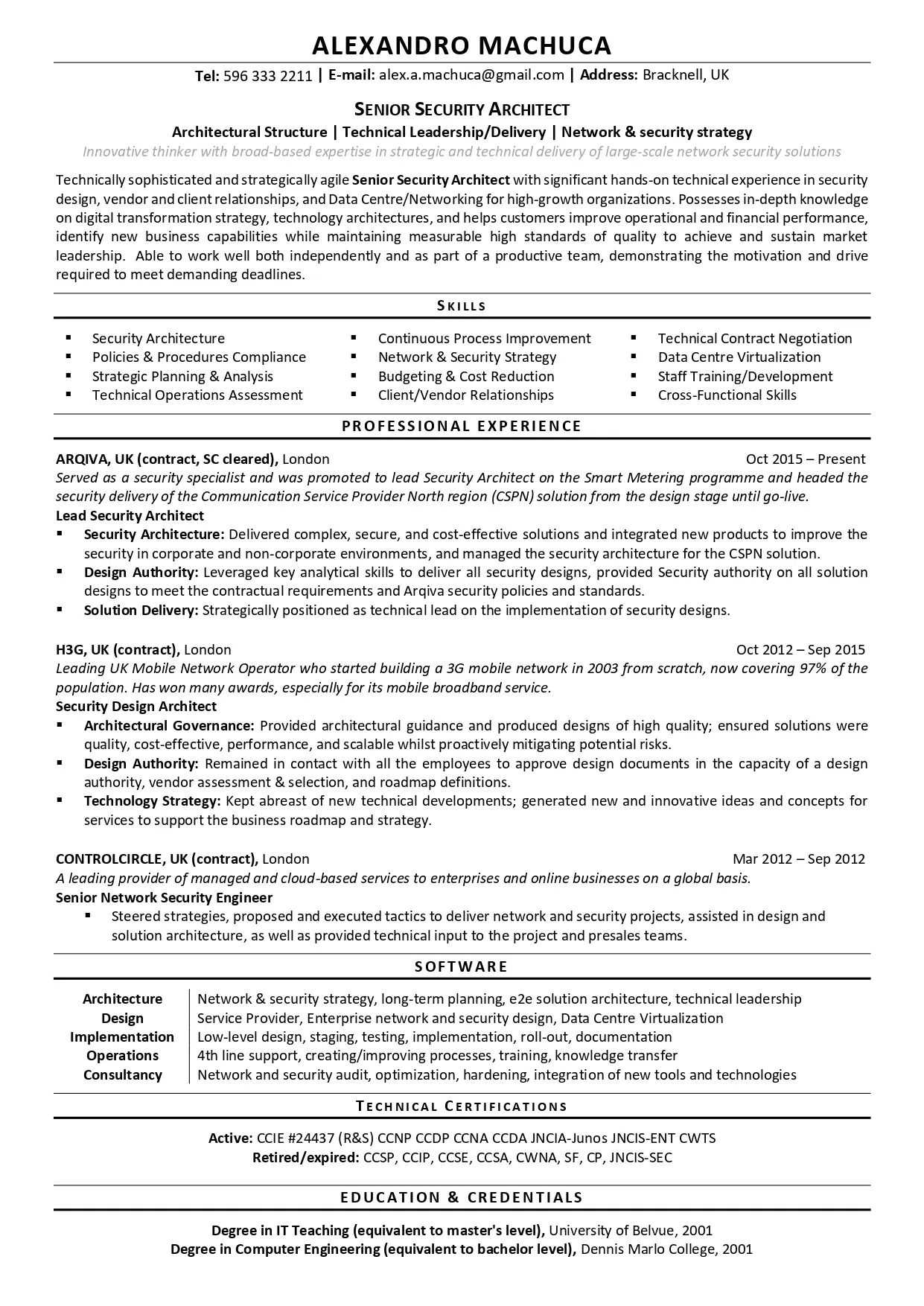 Security architect resume